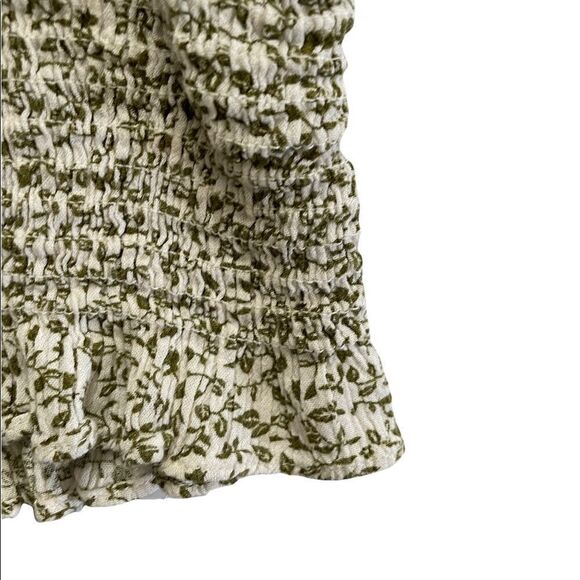 PAPER CRANE cropped Ruched White blouse with green leaf print size small - Picture 4 of 9